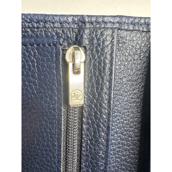 Vintage Longchamp Navy Blue Pebbled Leather Buckle trifold Wallet France - Picture 9 of 14